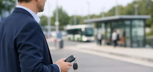 Parking relais Amiens: une personne sort de sa voiture pour les transports en commun. Solution facile et pratique.