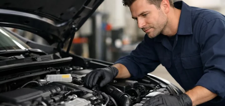 Mécanicien Midas Amiens vérifiant moteur pour entretien auto fiable avant voyage. Expertise garantie.